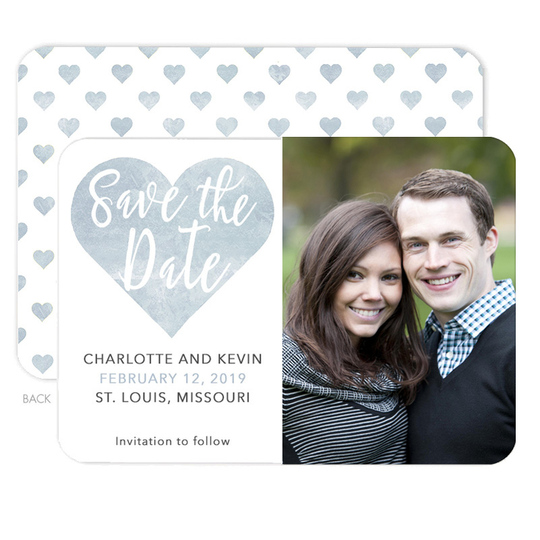 Grey Watercolor Heart Photo Save The Date Announcements